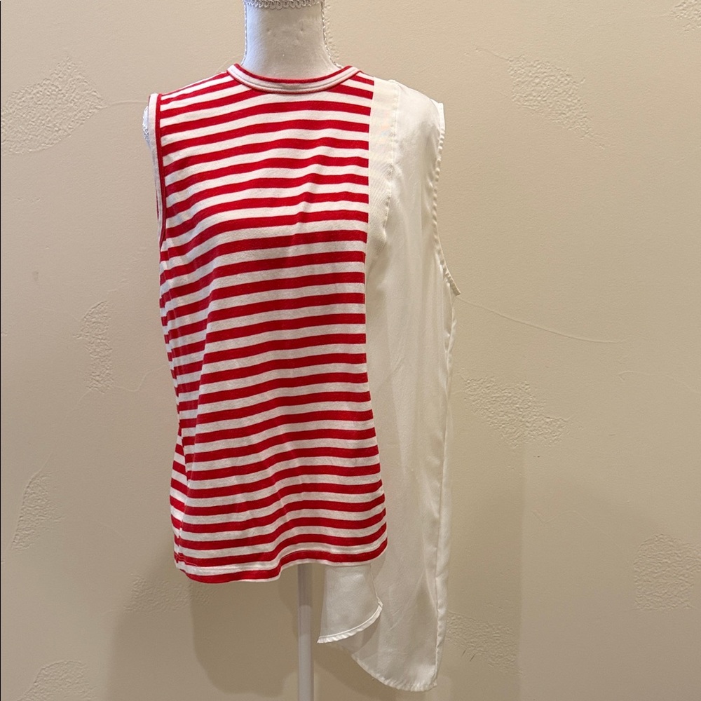 Clu- Red & White Striped Mixed-Material Sleeveless Top